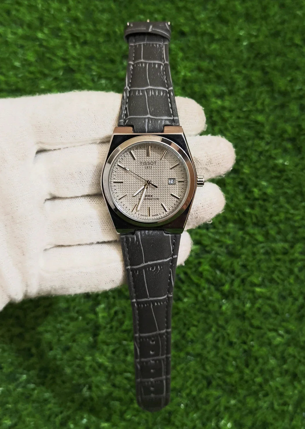 TISSOT PRX POWEMATIC 80 LEATHER STRAP WATCH