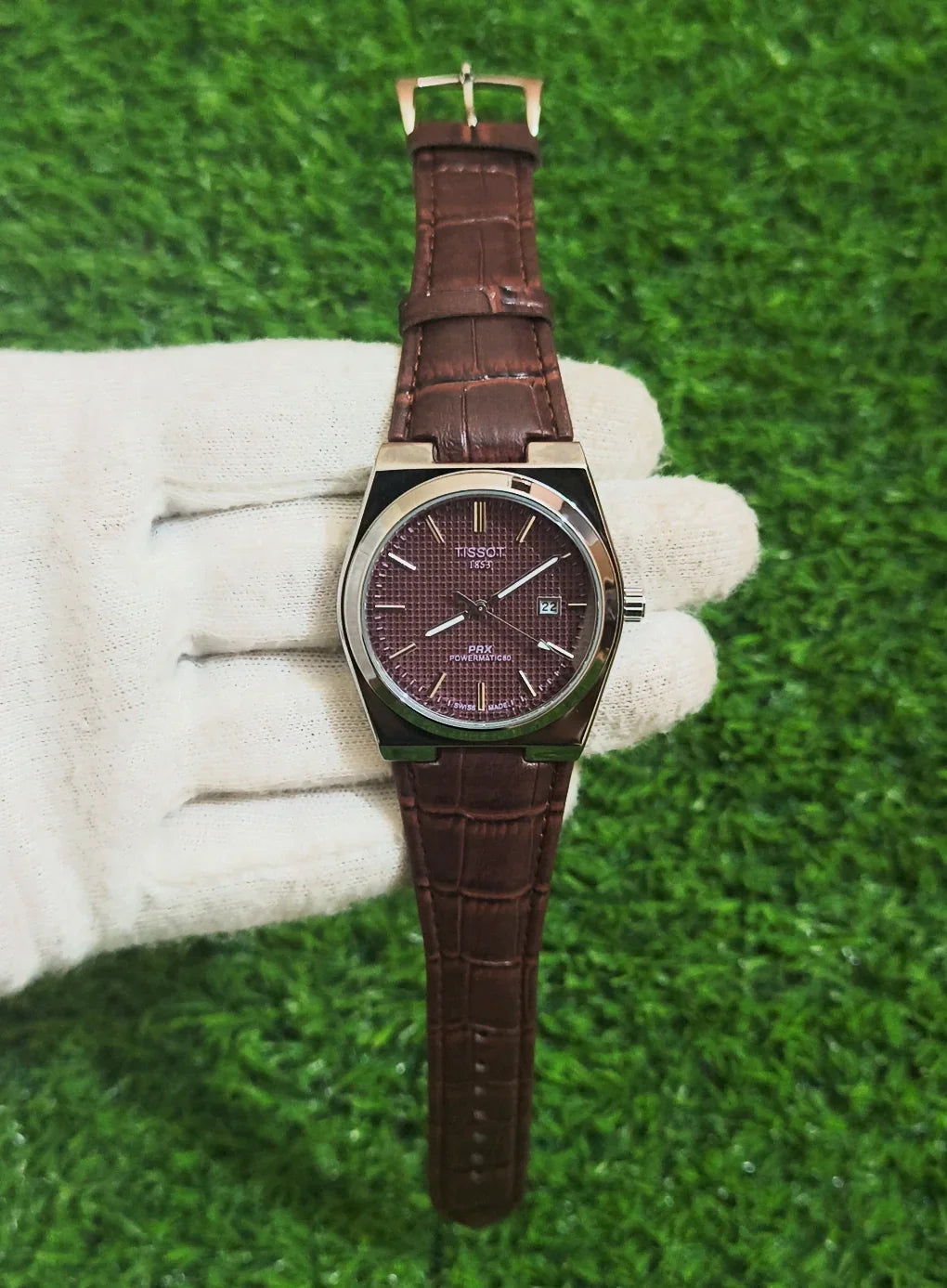 TISSOT PRX POWEMATIC 80 LEATHER STRAP WATCH